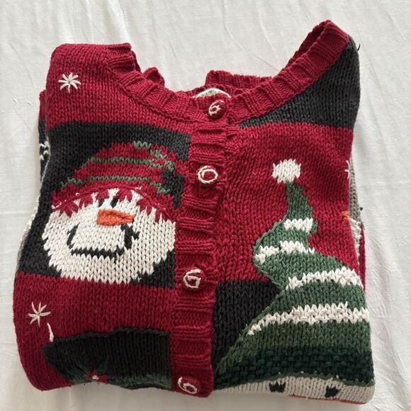 Vintage Tiara International Christmas Sweater Snowmen Faces Cardigan 90's Size M - Picture 14 of 15